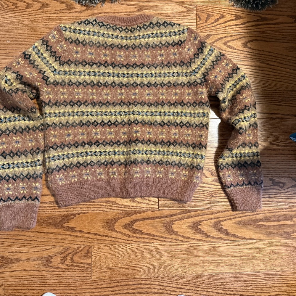 Doen Fran Mohair/Merino Fair Isle Wool Sweater - Brown, Cream, Green size Small - Picture 6 of 12